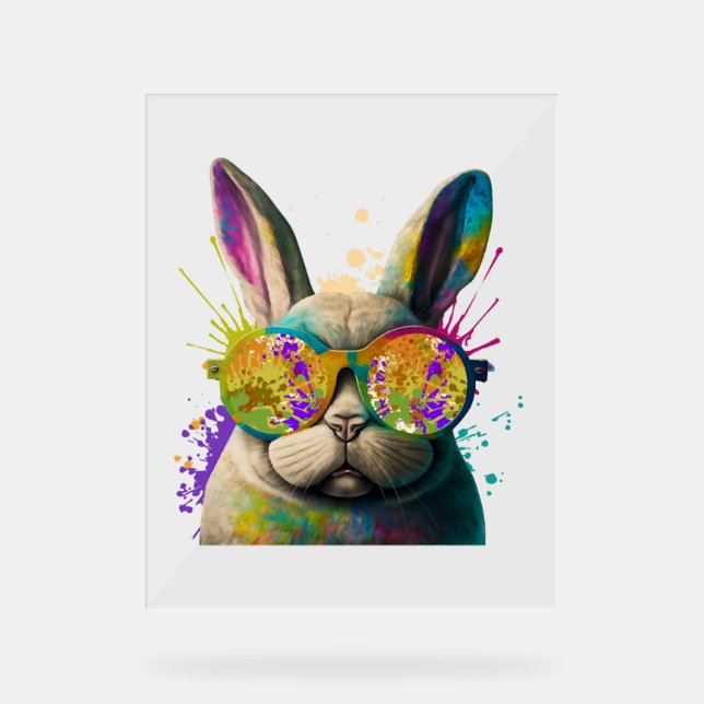 Bunny face Cool Easter Bunny with Glasses  Acrylic Sign (Front)