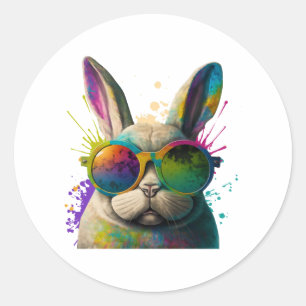 Bunny face Cool Easter Bunny with Glasses          Classic Round Sticker
