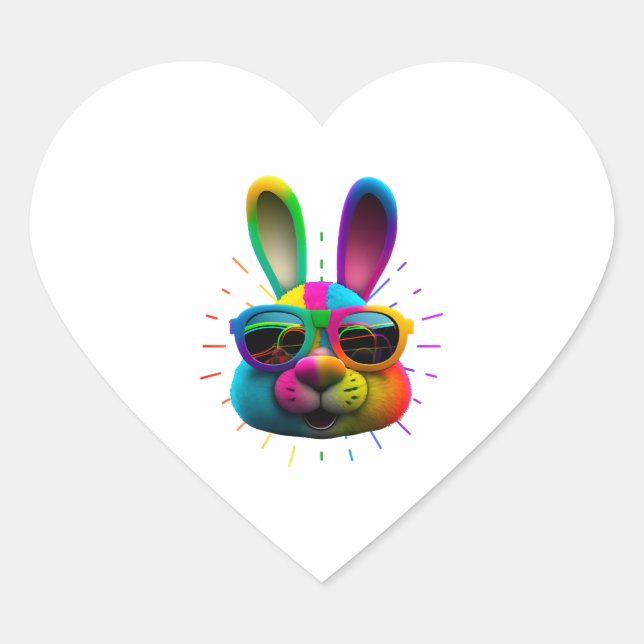 Bunny face Cool Easter Bunny with Glasses      Heart Sticker (Front)