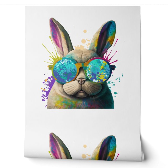 Bunny face Cool Easter Bunny with Glasses          Wallpaper (Unrolling)