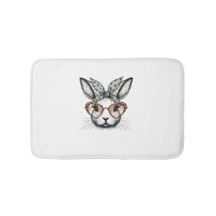 Bunny Face Easter Leopard Glasses Girls Women Cute Bath Mat