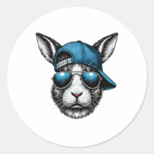 Bunny Face Hat Sungles Happy Easter Day Boy Kid 1  Classic Round Sticker