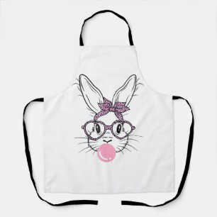 Bunny Face Leopard Glasses Bubble Gum Easter Day G Apron