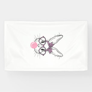 Bunny Face Leopard Glasses Bubble Gum Easter Day G Banner