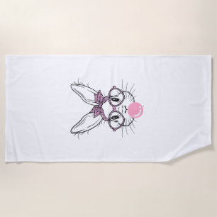 Bunny Face Leopard Glasses Bubble Gum Easter Day G Beach Towel