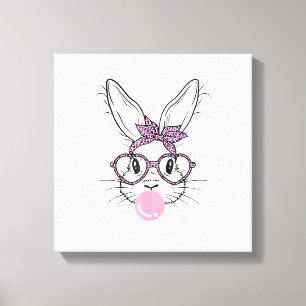 Bunny Face Leopard Glasses Bubble Gum Easter Day G Canvas Print