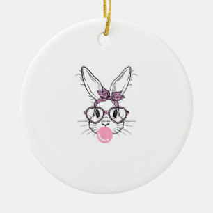 Bunny Face Leopard Glasses Bubble Gum Easter Day G Ceramic Ornament