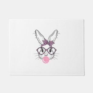 Bunny Face Leopard Glasses Bubble Gum Easter Day G Doormat