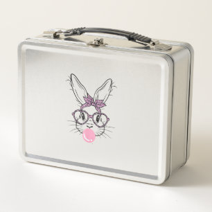Bunny Face Leopard Glasses Bubble Gum Easter Day G Metal Lunch Box
