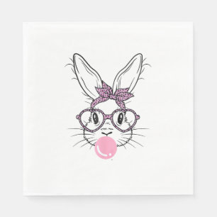 Bunny Face Leopard Glasses Bubble Gum Easter Day G Napkin