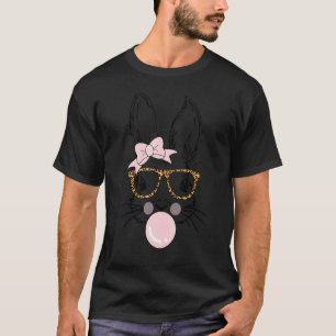 Bunny Face Leopard Glasses Bubble Gum Easter Day G T-Shirt