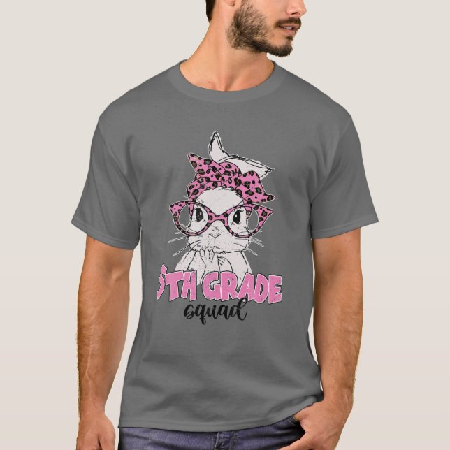 Bunny Face Leopard Glasses Easter 5Th Grade Squad T-Shirt (Front)