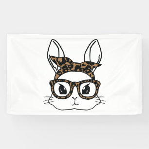Bunny Face Leopard Glasses Easter Day Girls Kids Banner