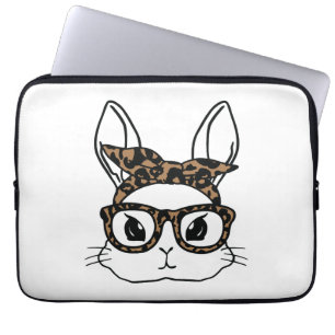 Bunny Face Leopard Glasses Easter Day Girls Kids Laptop Sleeve