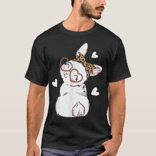 Bunny Face Leopard Glasses Heart Headband Happy Ea T-Shirt