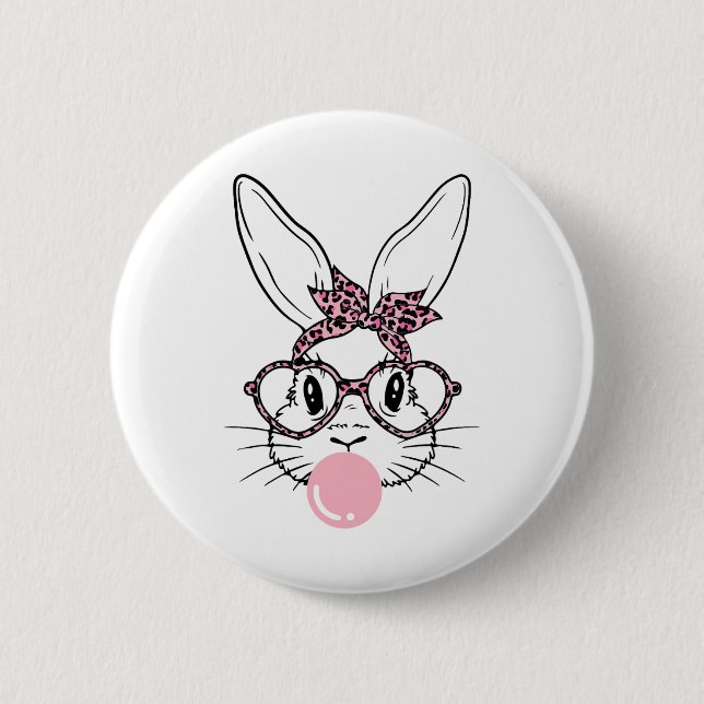Bunny Face Leopard Gles Bubblegum Easter Day Girl  2 Inch Round Button (Front)