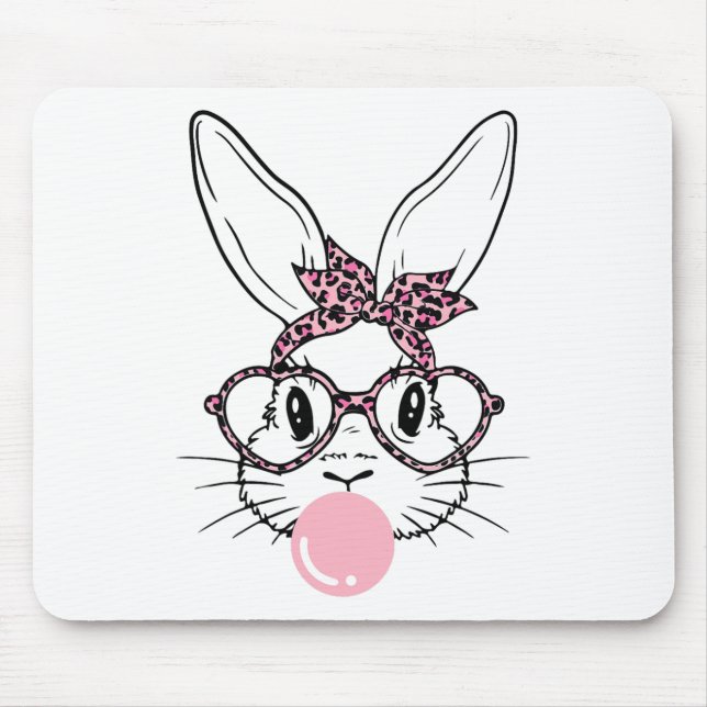 Bunny Face Leopard Gles Bubblegum Easter Day Girl  Mouse Pad (Front)