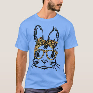 Bunny Face Leopard Messy Bun Sunglasses Bandana Ea T-Shirt