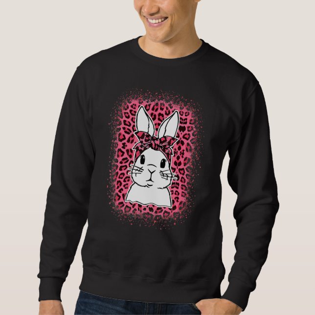 Bunny Face Leopard Pink Glasses Easter Day 2022 Wo Sweatshirt (Front)