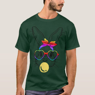 Bunny Face Rainbow Glasses Bubble Gum Easter Day T-Shirt