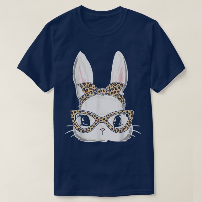 Bunny Face Wearing Leopard Glasses Girls Kids Fun  T-Shirt (Design Front)