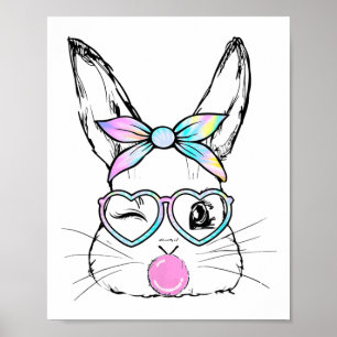 Bunny Face Wink Eyes Bandana Heart Gles Bubblegum  Poster