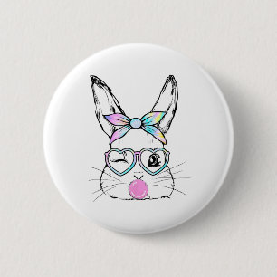 Bunny Face Wink Eyes Byndana Heart Gles Bubblegum 2 Inch Round Button