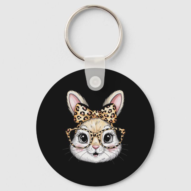 Bunny Face With Gles Ndana Leopard Rabbit Easter D Keychain (Front)