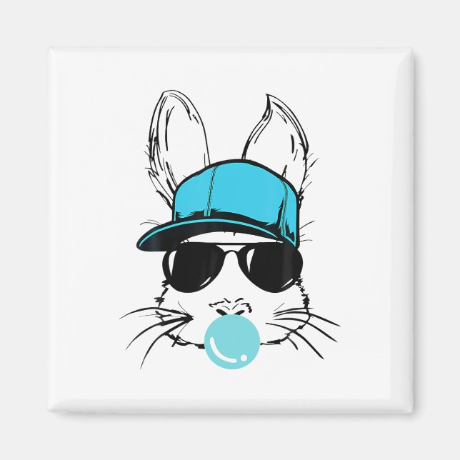Bunny Face With Hat Sungles Bubble Gum Easter Day  Magnet (Front)