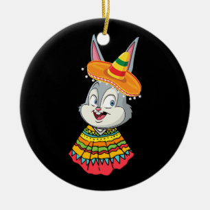 Bunny Face With Sombrero Hat Cinco De Mayo Easter Ceramic Ornament