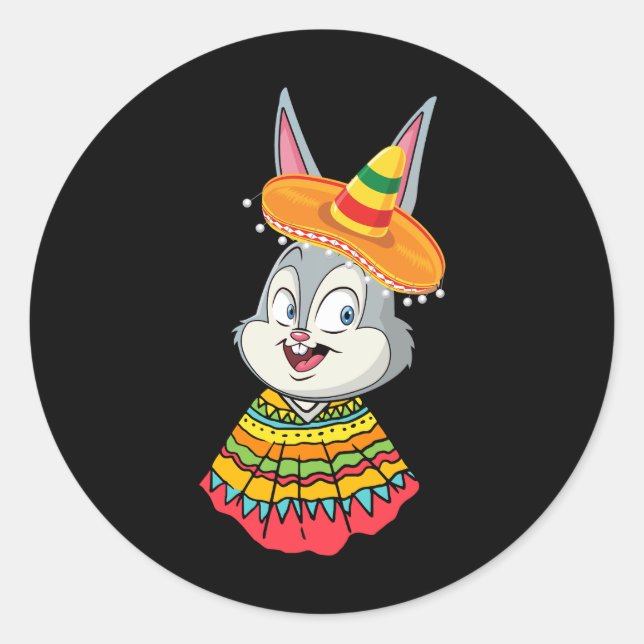 Bunny Face With Sombrero Hat Cinco De Mayo Easter  Classic Round Sticker (Front)