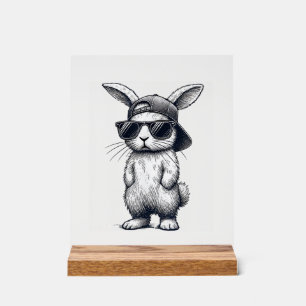 Bunny Face with Sunglasses Cap Easter Day for Boys Acrylic Sign