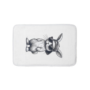 Bunny Face with Sunglasses Cap Easter Day for Boys Bath Mat