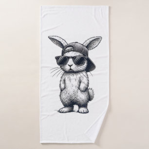 Bunny Face with Sunglasses Cap Easter Day for Boys Bath Towel