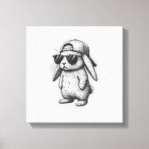 Bunny Face With Sunglasses Cap Easter Day for Boys Canvas Print