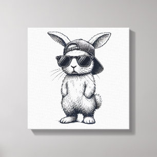 Bunny Face with Sunglasses Cap Easter Day for Boys Canvas Print