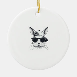 Bunny Face with Sunglasses Cap Easter Day for Boys Ceramic Ornament