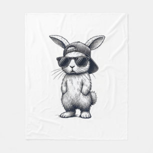 Bunny Face with Sunglasses Cap Easter Day for Boys Fleece Blanket