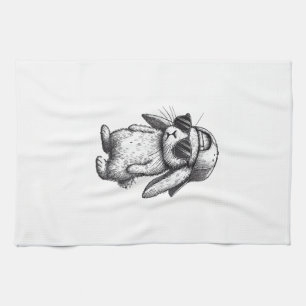 Bunny Face With Sunglasses Cap Easter Day for Boys Kitchen Towel