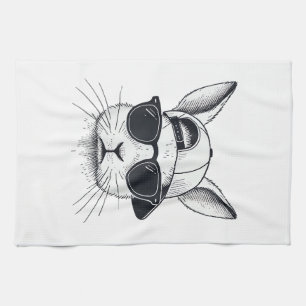 Bunny Face with Sunglasses Cap Easter Day for Boys Kitchen Towel