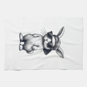 Bunny Face with Sunglasses Cap Easter Day for Boys Kitchen Towel