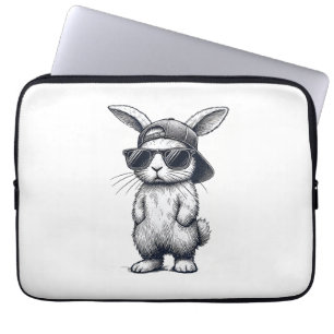 Bunny Face with Sunglasses Cap Easter Day for Boys Laptop Sleeve