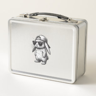 Bunny Face With Sunglasses Cap Easter Day for Boys Metal Lunch Box