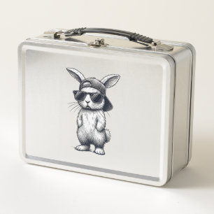 Bunny Face with Sunglasses Cap Easter Day for Boys Metal Lunch Box