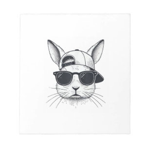 Bunny Face with Sunglasses Cap Easter Day for Boys Notepad