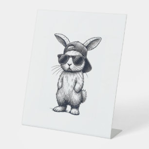 Bunny Face with Sunglasses Cap Easter Day for Boys Pedestal Sign