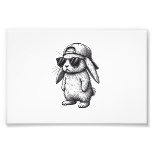 Bunny Face With Sunglasses Cap Easter Day for Boys Photo Print
