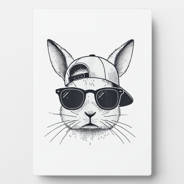 Bunny Face with Sunglasses Cap Easter Day for Boys Plaque (Front)