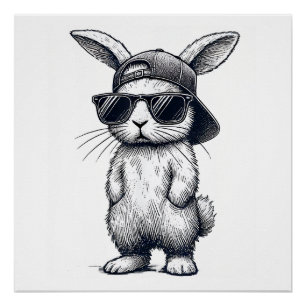 Bunny Face with Sunglasses Cap Easter Day for Boys Poster
