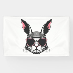 Bunny Face With Sunglasses Easter Day For Boys Men Banner